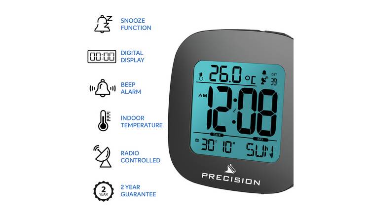 Precision Radio Controlled EL Light LCD Dial White Alarm Clock AP058 