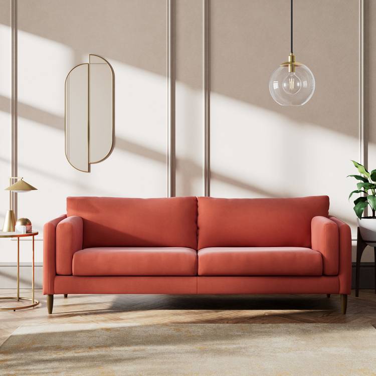 Habitat Newington Fabric 4 Seater Sofa - Papaya - Dark Leg 0