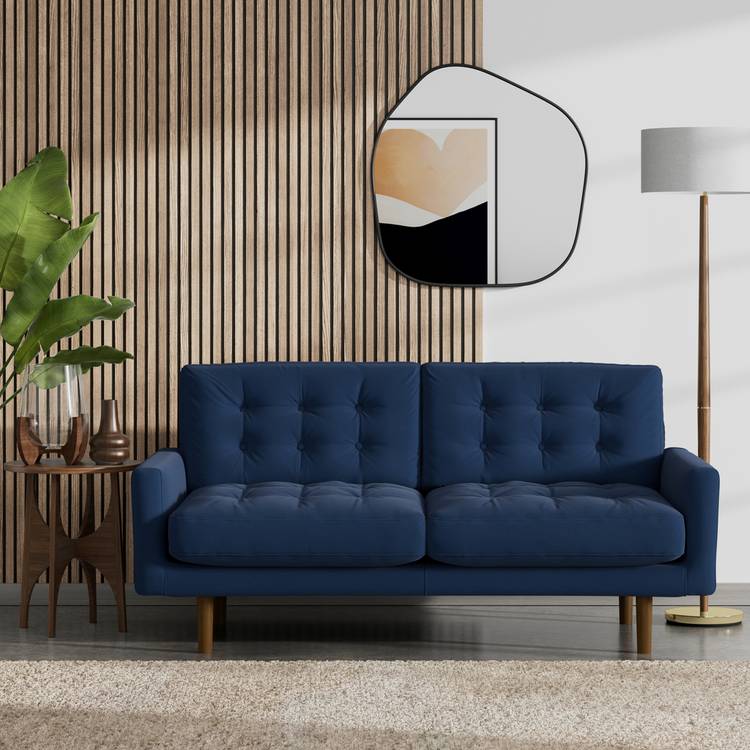 Habitat Fenner Fabric 2 Seater Sofa - Navy Blue - Dark Leg 0