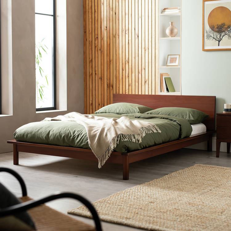 Habitat Akio Double Wooden Platform Bed Frame - Walnut 0