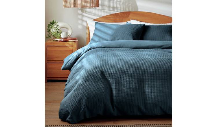 Habitat Cotton Waffle Navy Blue Bedding Set - Single