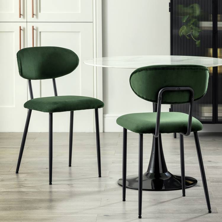 Habitat Ariana Pair of Velvet Dining Chairs - Green 0