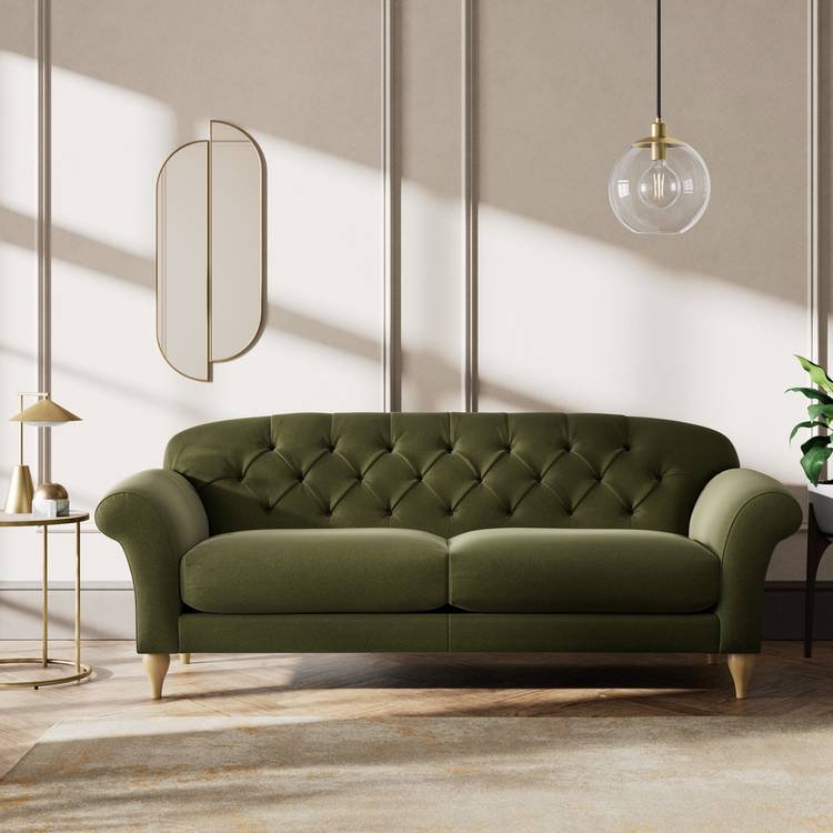 Habitat Brooker Velvet 4 Seater Sofa - Moss Green - Ash Leg 0