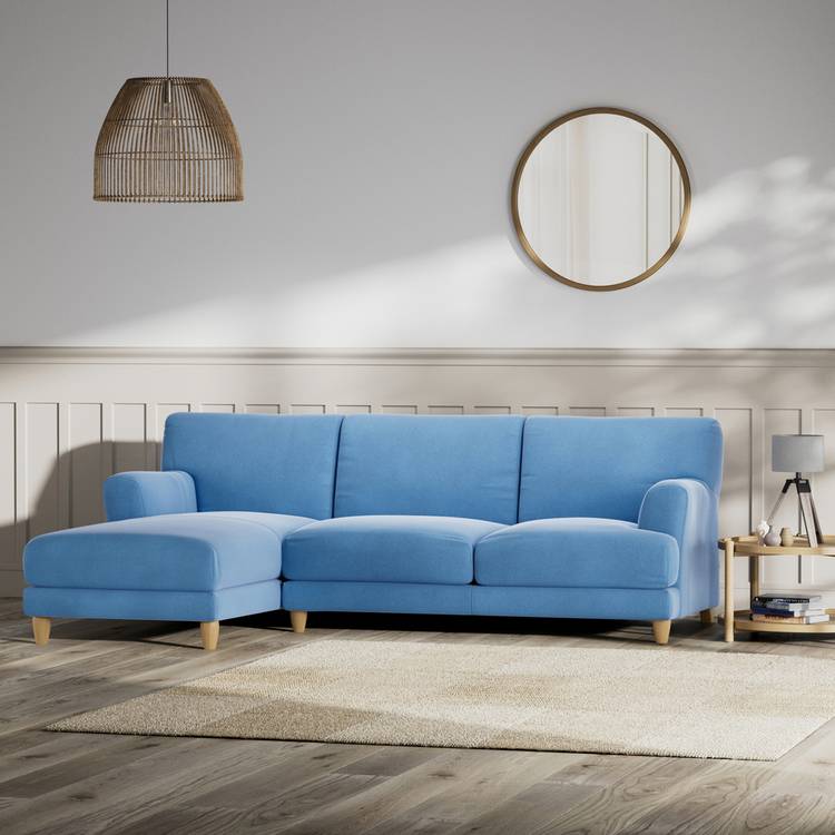 Habitat Askem Velvet Left Hand Corner Sofa- Sky Blue-Ash Leg 0