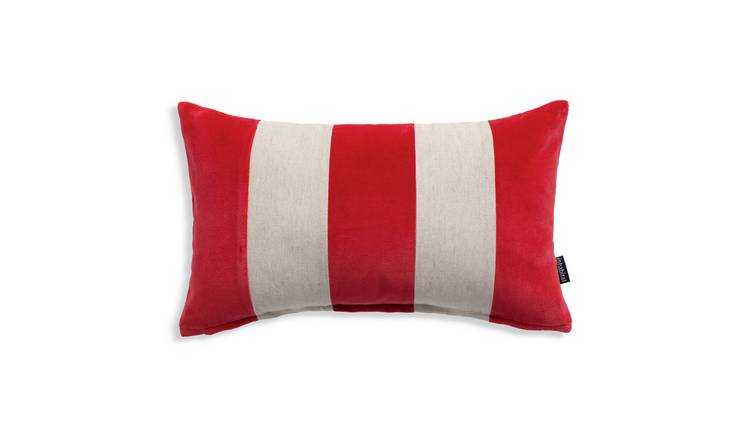 Habitat Cotton Velvet Stripe Cushion - Red