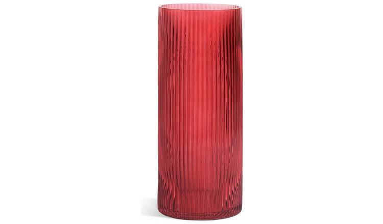 Habitat Ribbed Glass Vase - Red