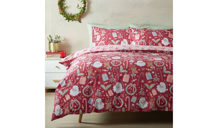 Argos Home Christmas Vintage Santa Bedding Set - King size