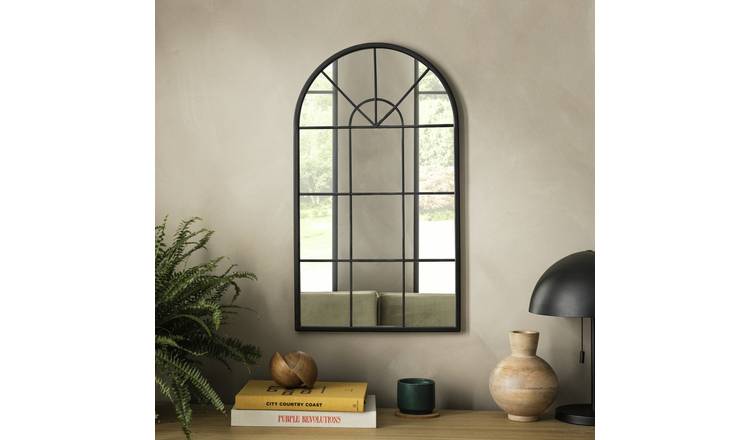 Habitat Black Window Arch Wall Mirror - 70x40cm