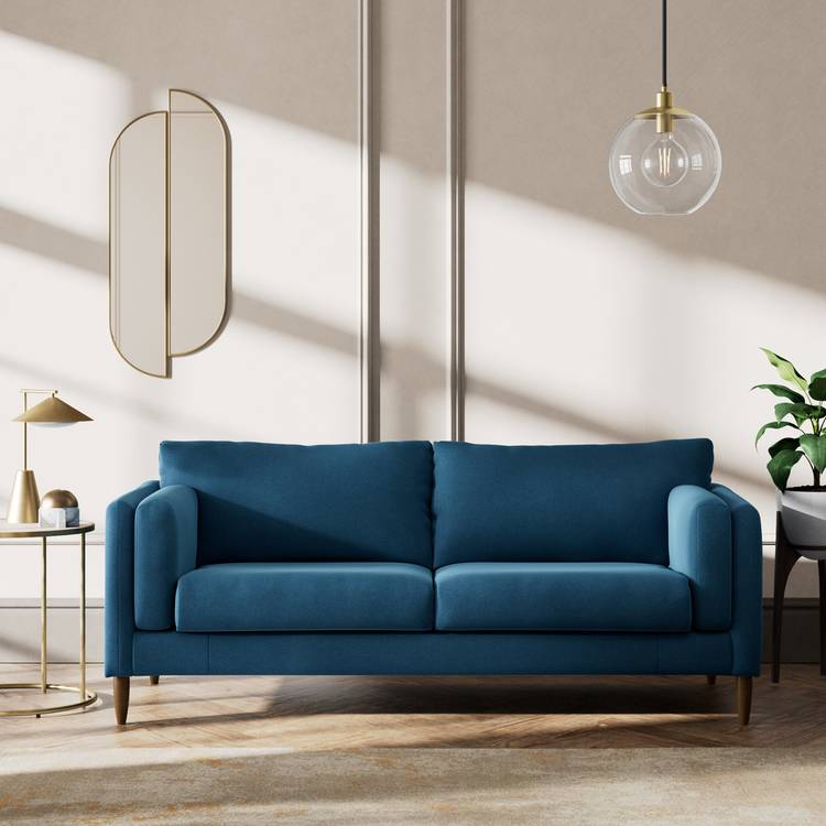 Habitat Newington Velvet 3 Seater Sofa - Ink Blue - Dark Leg 0