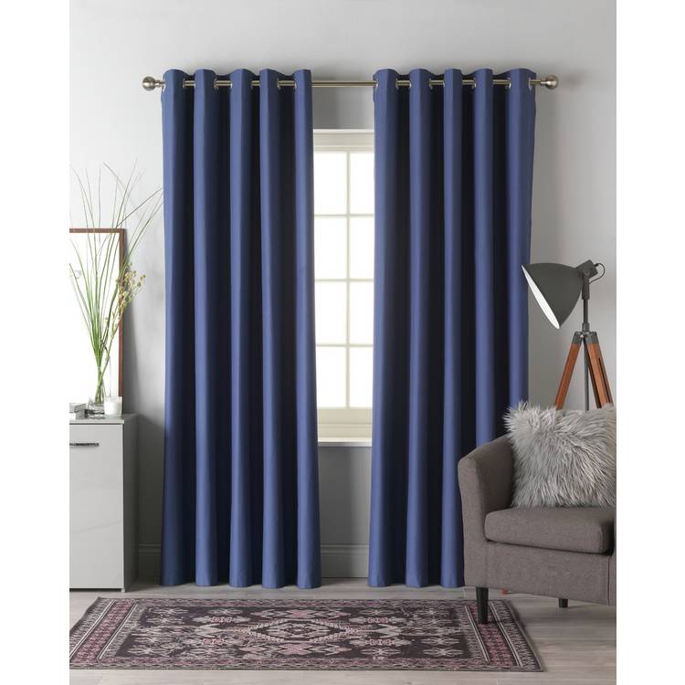 Habitat Blackout Plain Eyelet Curtains -  Navy 0