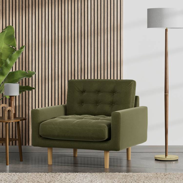 Habitat Fenner Velvet  Armchair - Moss Green - Ash Leg 0
