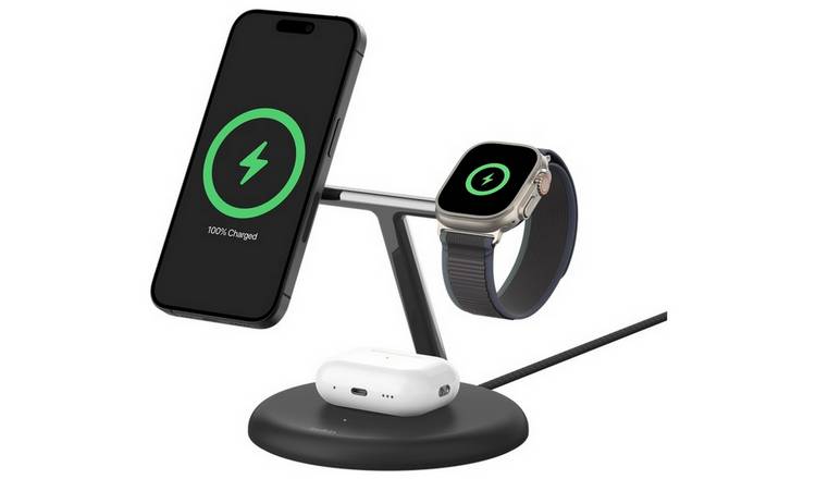 Belkin 3 in 1 MagSafe Compatible Qi2 Wireless Charger -Black