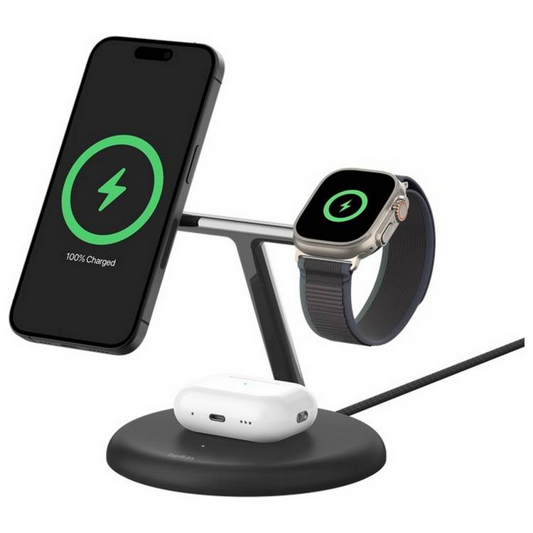 Belkin 3 in 1 MagSafe Compatible Qi2 Wireless Charger -Black 0