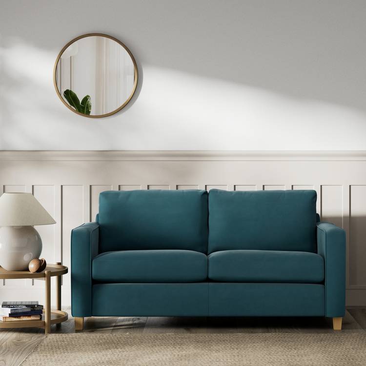 Habitat Flint Fabric 2 Seater Sofa Bed- Teal - Ash Leg 0