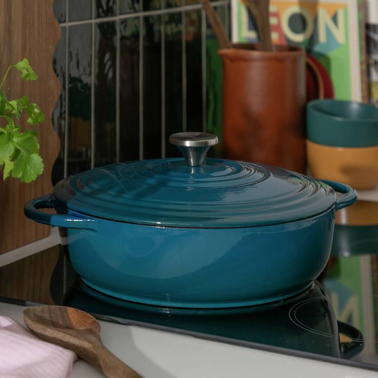 Habitat 4 Litre Cast Iron Shallow Casserole Dish - Blue 0