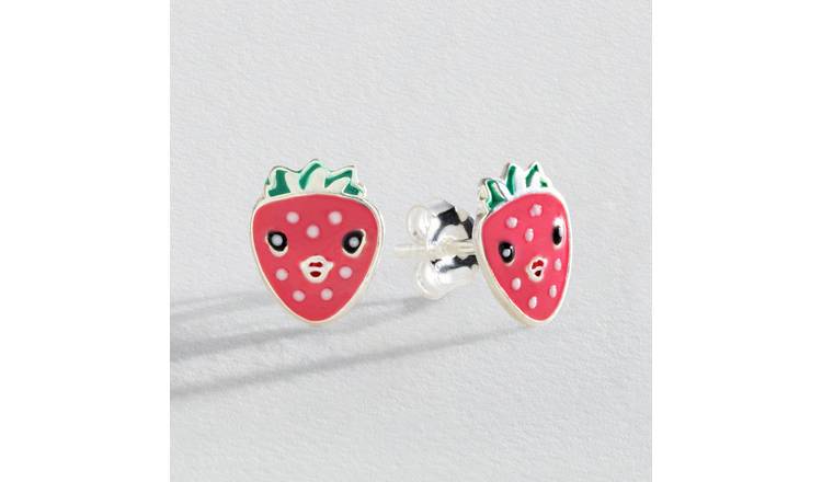 Revere Sterling Silver Strawberry Enamel Stud Earrings 