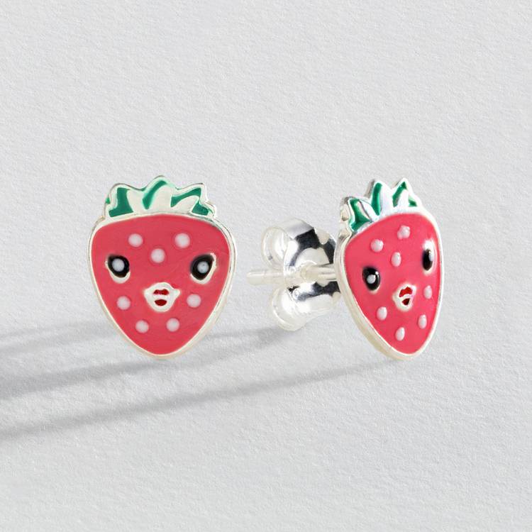 Revere Sterling Silver Strawberry Enamel Stud Earrings  0