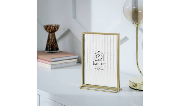 Habitat Gold Reeded Glass Metal Picture Frame on Stand -4x6"