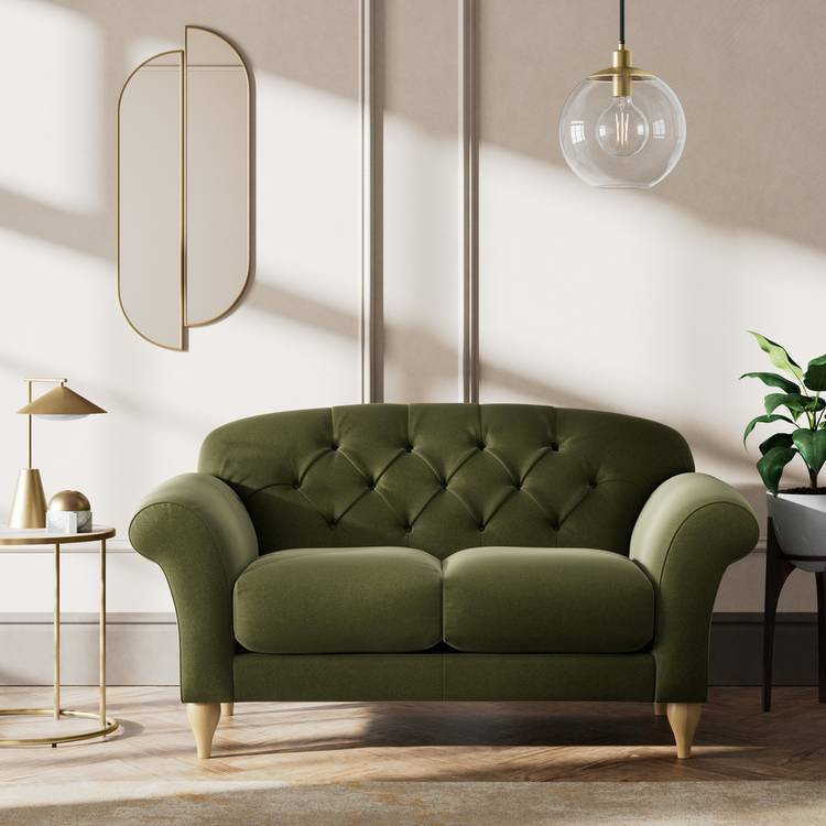 Habitat Brooker Velvet  2 Seater Sofa - Moss Green - Ash Leg 0