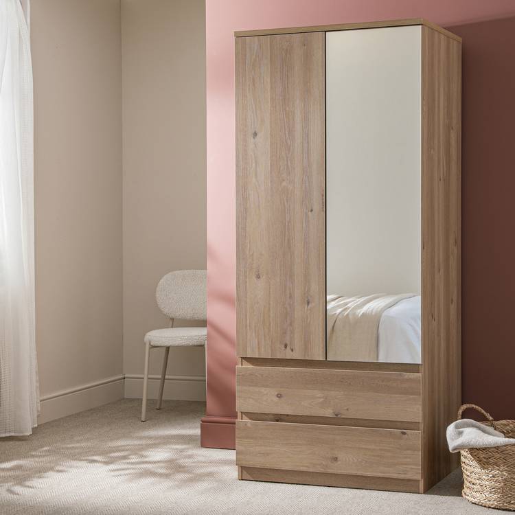 Habitat Jenson 2 Door 2 Drawer Mirror Wardrobe - Oak Effect 0