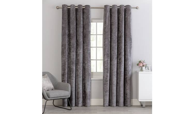 Argos Home Crushed Velvet Lined Eyelet Curtains - Charcoal