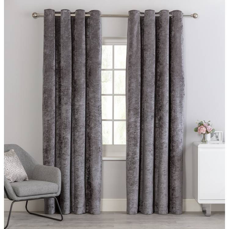 Argos Home Crushed Velvet Lined Eyelet Curtains - Charcoal 0