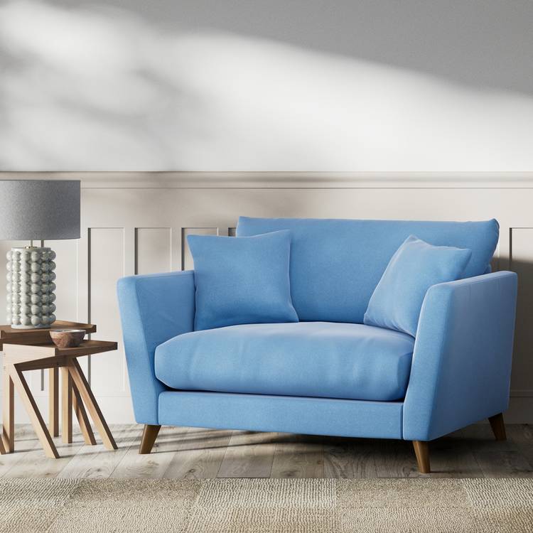 Habitat Lomond Velvet Cuddle Chair - Sky Blue- Dark Leg 0