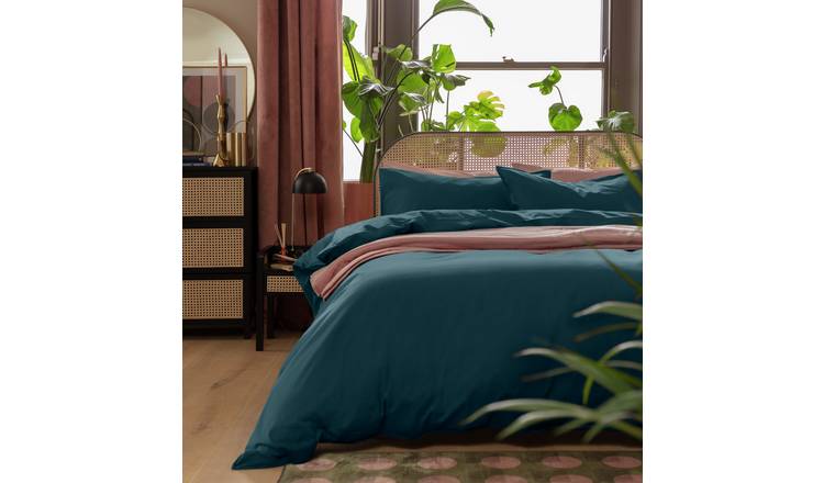 Habitat Cotton Linen Look Plain Navy Bedding Set - Superking