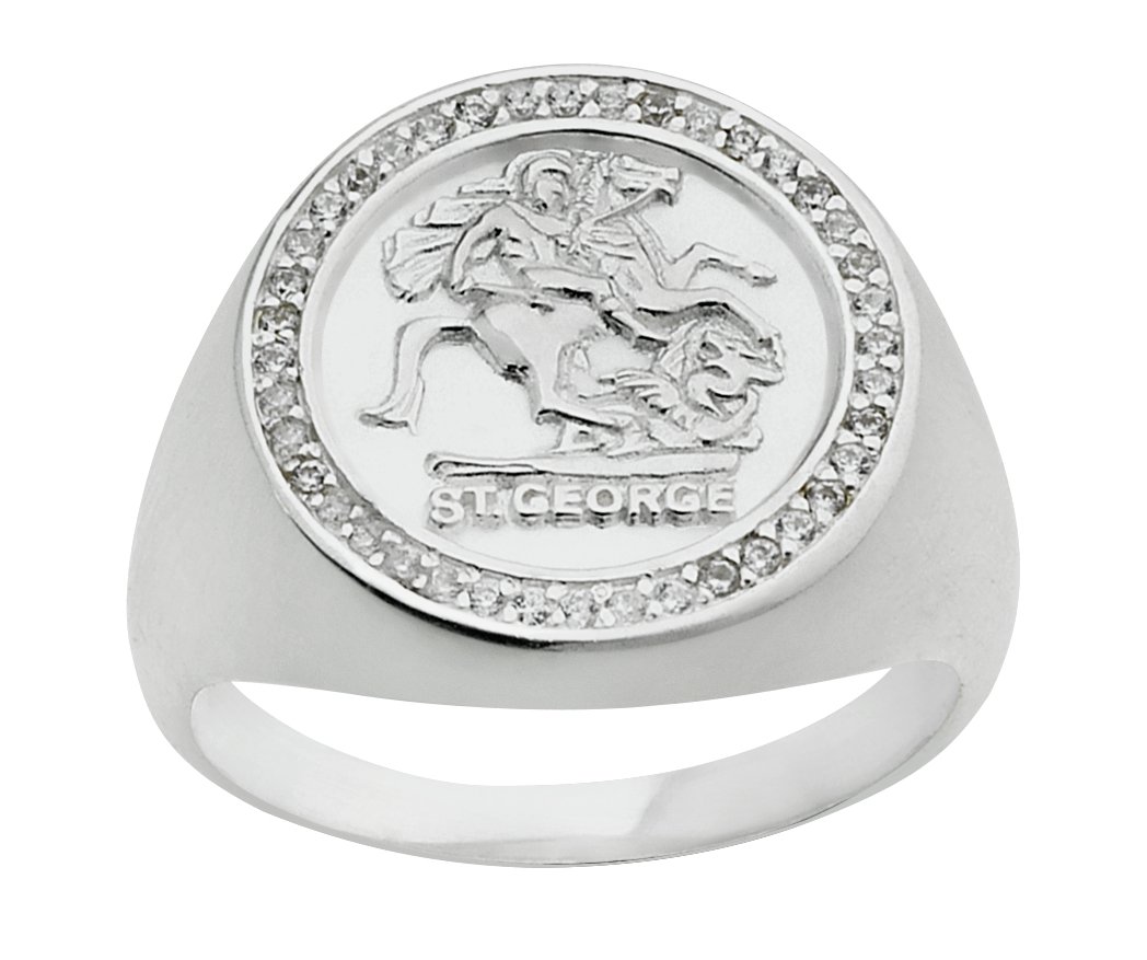 Sterling Silver Mens  St. George Medallion Ring - R