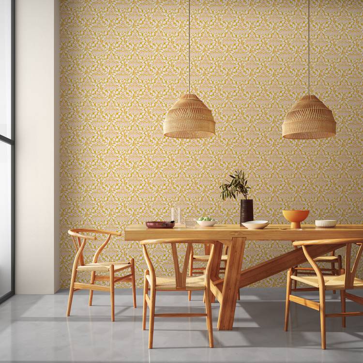 Scion Elsa Classic Arts & Crafts Pattern Yellow Wallpaper  0