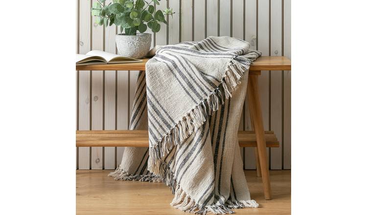 Habitat Yarn Dye Stripe Throw - Natural - 125x150cm