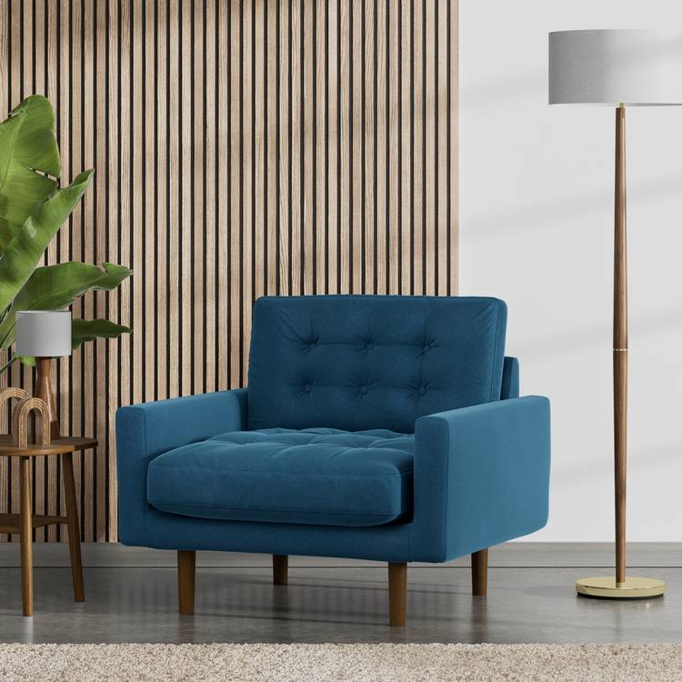 Habitat Fenner Velvet Armchair - Ink Blue- Dark Leg 0