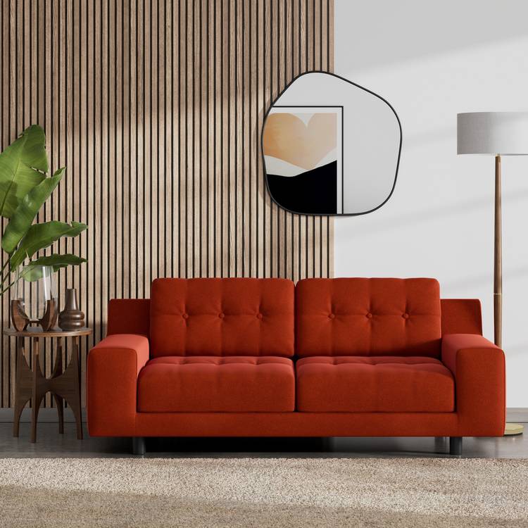 Habitat Hendricks Velvet 2 Seater Sofa - Orange - Black Leg 0