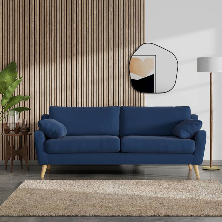 Habitat Ivor Fabric 4 Seater Sofa - Navy - Ash Leg 0