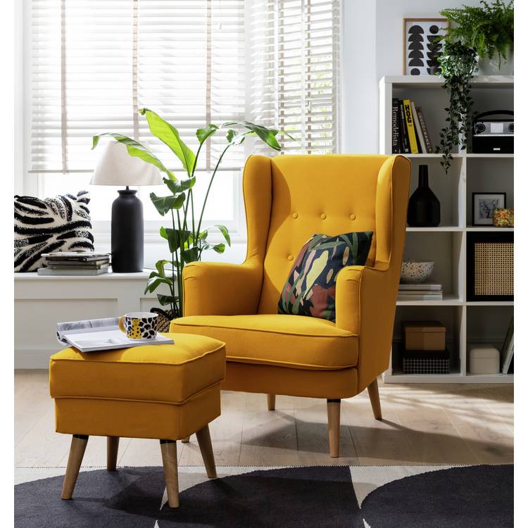 Habitat Callie Self Assembly Fabric Wingback Armchair-Yellow 0