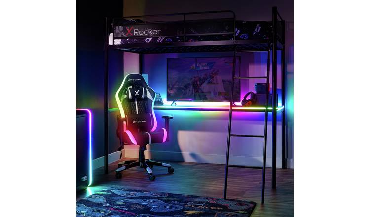 X Rocker HQ RGB LED Gaming High Sleeper With Mattress -Black