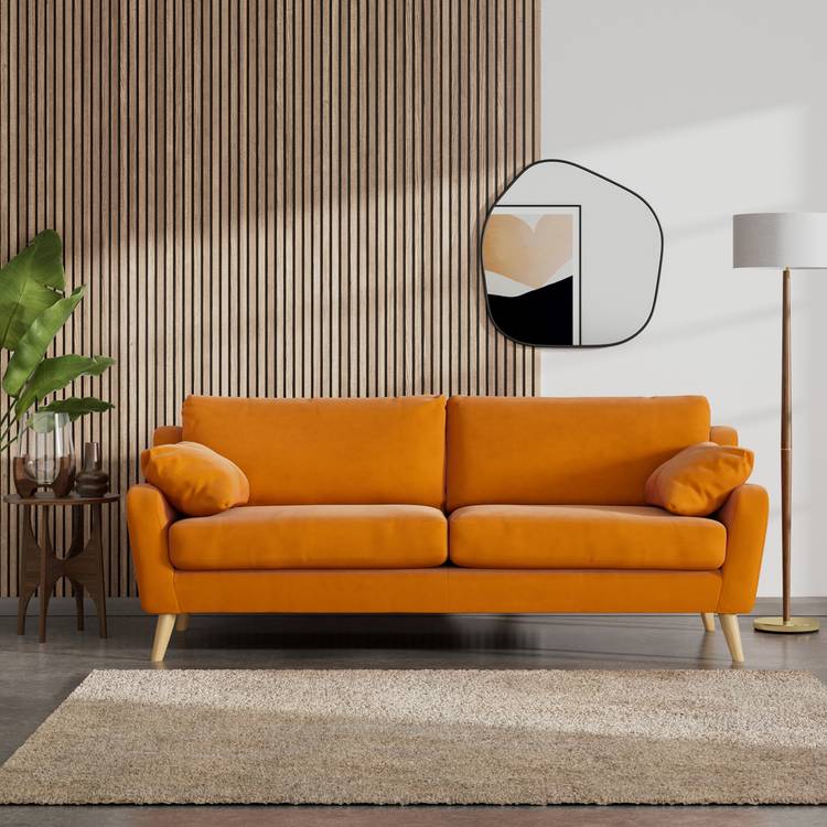 Habitat Ivor Fabric 4 Seater Sofa - Orange - Ash Leg 0