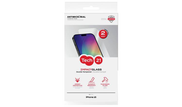 Tech21 iPhone 15 Glass Screen Protector Twinpack