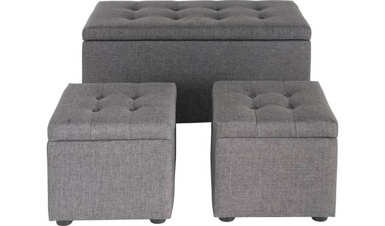 Argos Home Wendover Fabric Ottoman with Stools - Grey