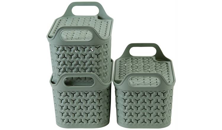 Strata 3x4L Small Urban Storage Basket With Lid - Sage Green