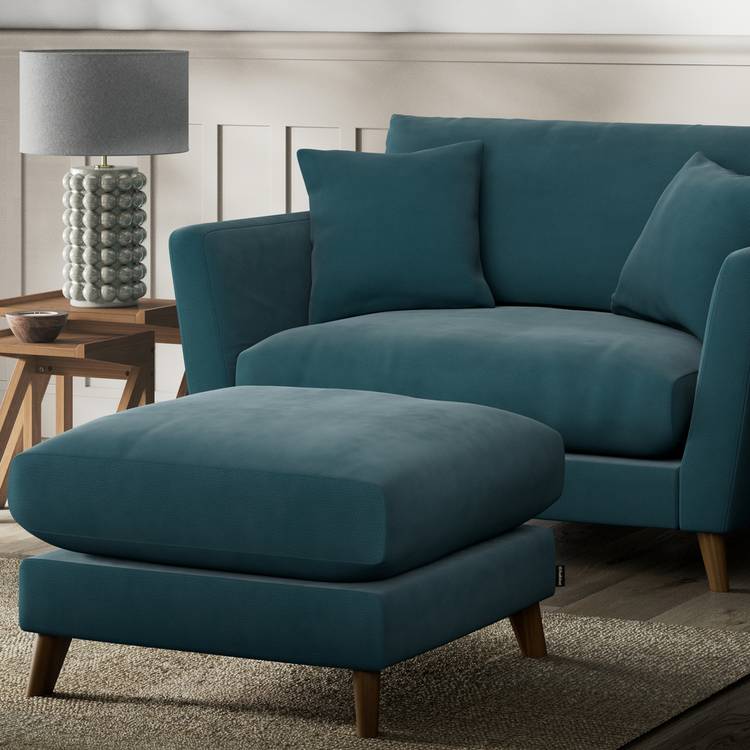 Habitat Lomond Fabric Footstool - Teal - Dark Leg 0