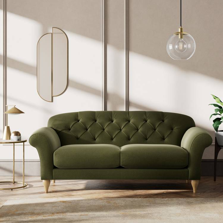 Habitat Brooker Velvet  3 Seater Sofa - Moss Green- Ash Leg  0