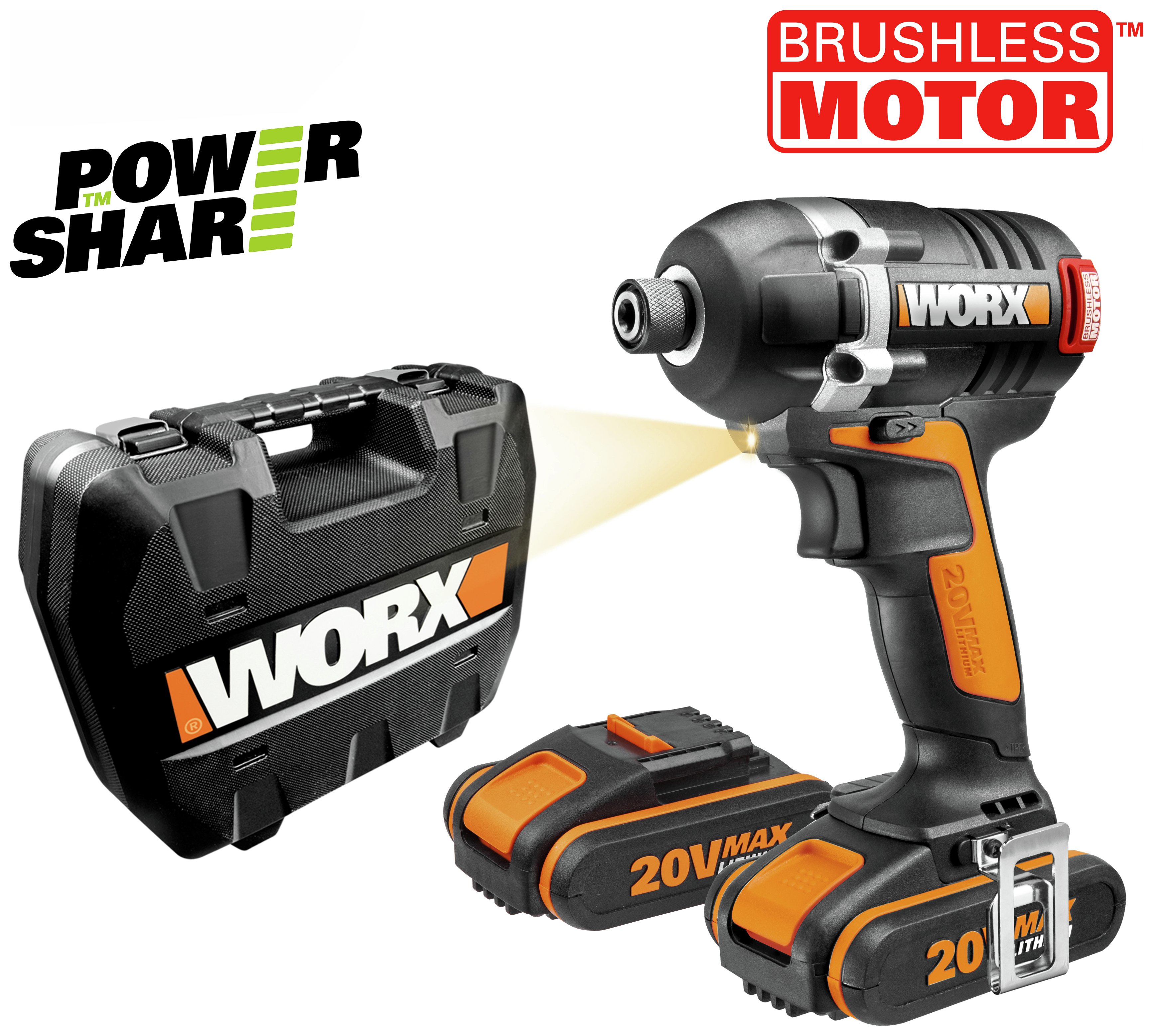 WORX Cordless Brushless Impact Driver with 2 20V Batteries