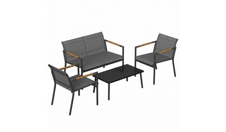 Outsunny 4 Seater Metal Garden Furniture Set with Breathable Mesh Seats - Grey