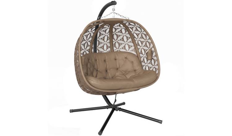 Outsunny Garden Egg Swing Chair with Metal Stand - Sand Brown