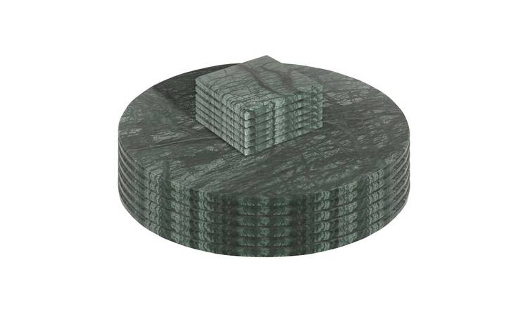Argon Tableware 12pc Round Marble Placemats & Square Coasters Set - Green
