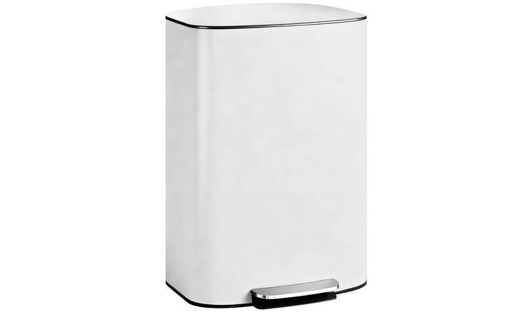 HOMCOM 50L Stainless Steel Kitchen Pedal Bin with Inner Bucket - Cream