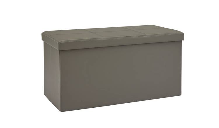 Argos Home Large Faux Leather Ottoman - Grey