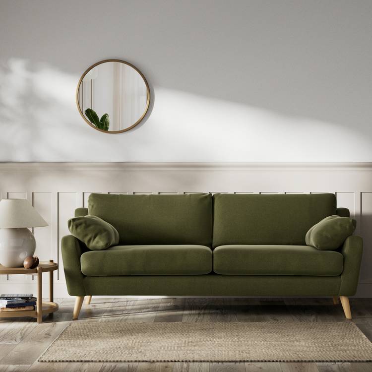 Habitat Lomond Velvet 4 Seater Sofa - Moss Green - Ash Leg 0