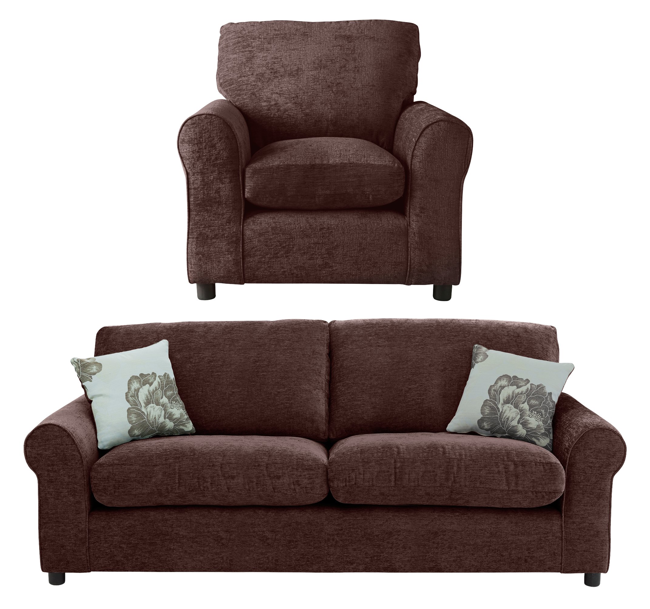 Argos Home Tessa Fabric 3 Seater Sofa and Chair - Chocolate